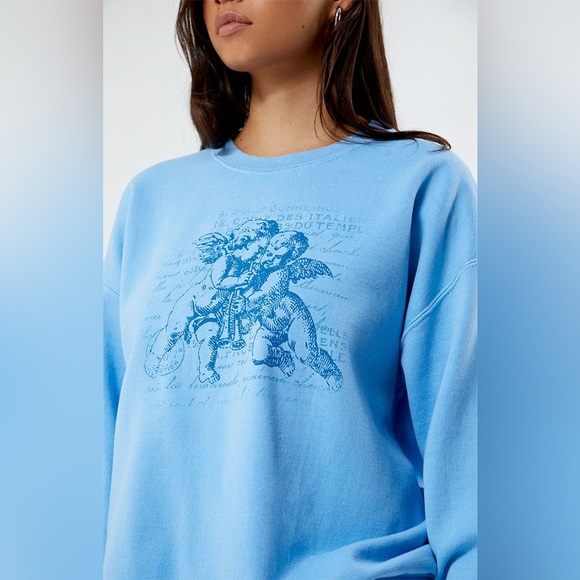 Women’s Golden Hour Angel Trumpets Crew Neck Sweatshirt in Color Blue Size L/XL - Picture 2 of 4